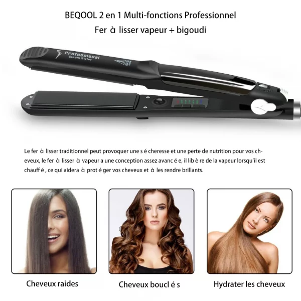 Steam Hair Straightener Professional Ceramic Vapor Flat Iron 450℉ Fast Heat Argan Oil Treatment Hair Care Tools