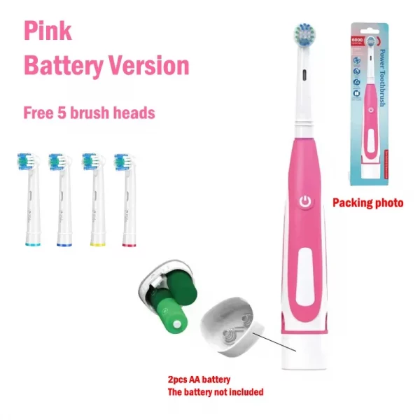 Sonic Electric Toothbrush Rounded 3D Vibrate Teeth Brush Rotation Gum Care Soft Bristle Heads Battery Power Teeth Whitening