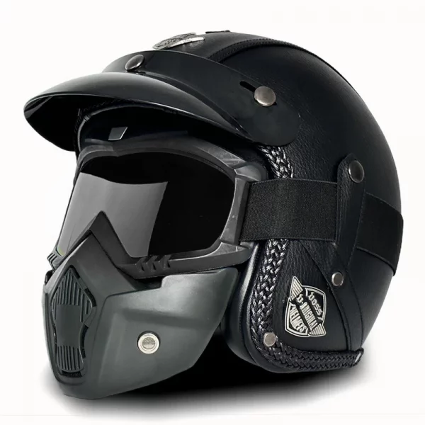 Retro Helmet Motorcycle Open Face Helmets PU Leather Casco Moto Helmet Vintage Capacete De Moto Motorcycle Equipments ECE DOT