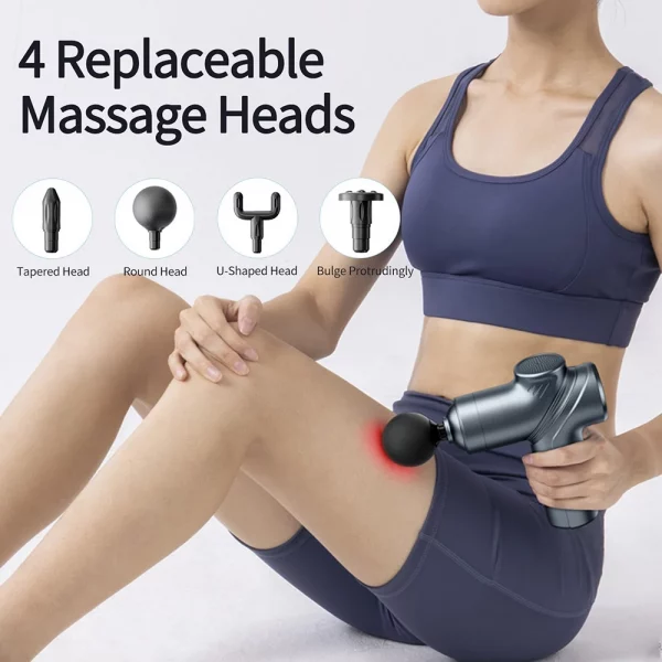 Deep Tissue Mini Massage Gun Muscle Percussion Massager for Athletes 4 Massages Head and 6 Speeds Grey