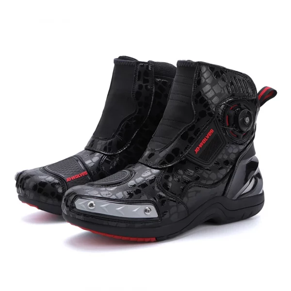 Motorcycle Boots Man Waterproof Studded Boots Hook and Loop Fasteners Wear-Resistant Motorcycle Shoes Anti-Slip Anti-Fall