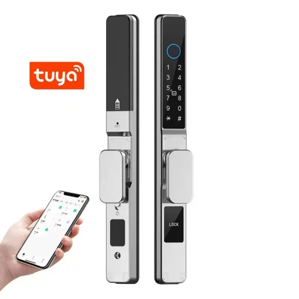 Sb01c18238b7c488da93e3cc55a83699eN.webp Smart Door Lock Waterproof Aluminum Electronic Sliding Door Lock Tuya Fingerprint Biometric Password NFC Card Remote APP Control