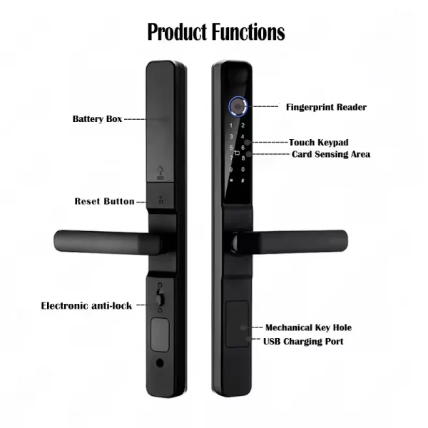 Sb0f46b4883394466b1671a57301242530.webp Smart Door Lock Waterproof Aluminum Electronic Sliding Door Lock Tuya Fingerprint Biometric Password NFC Card Remote APP Control