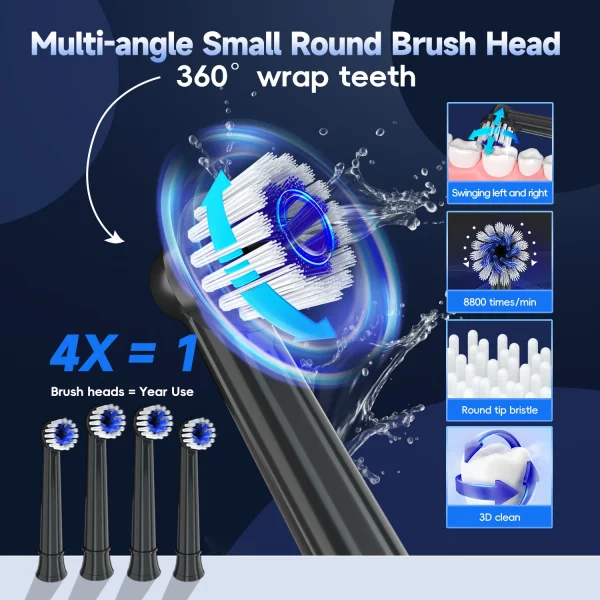Sb9bca61941f642df95999c6097f01b2d0.webp Electric Toothbrush for Adults Rechargeable T37 Sonic Toothbrush with 3 Modes IPX7 Waterproof 40,000 VPM Motor With 4 Brush Head