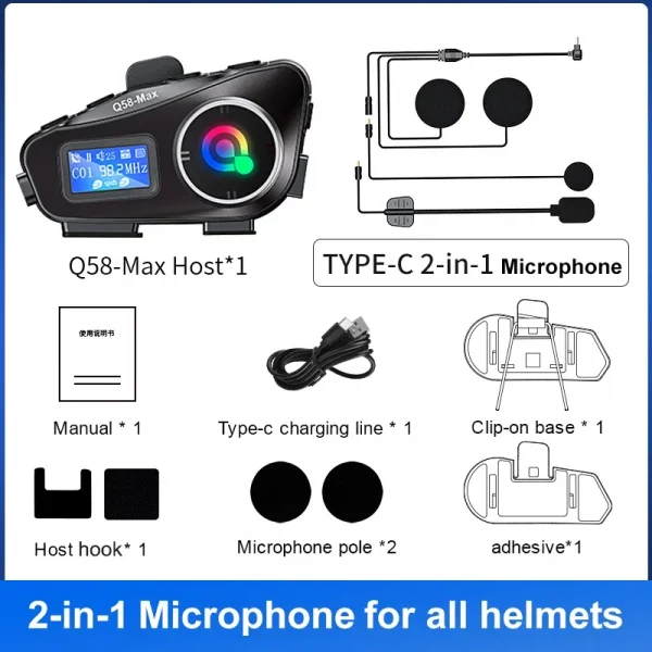 Bluetooth Motorcycle Intercom Helmet Headset 1000M Wireless Communication Interphone With Ambient Light Waterproof Headphone