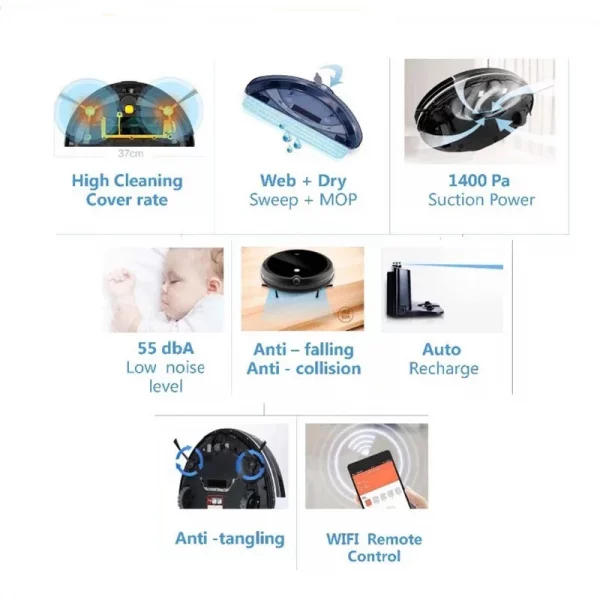 Sbfdde7dfc395421ca04aeb7d77f704ddH.webp Vacuum Cleaner Robot with HD Camera Monitor Pet, Video Call, Map Navitation, WiFi App Control, Smart Memory, Wet and Dry Mop