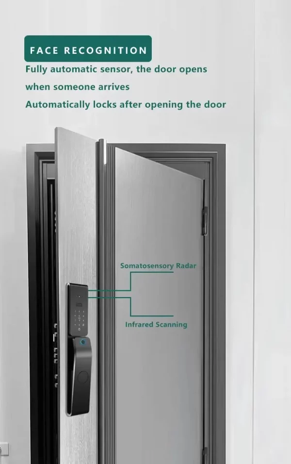 Smart Home Door WiFi NFC Digital Lock with 3D Face Recognition & Palm Vein, Works with Tuya