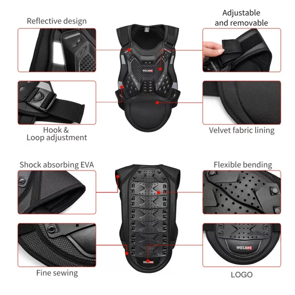 WOSAWE Adult's Motorcycle Armor Back Protector Spine Chest Protection MTB Motocross Racing Body Protective Vest Motorbike Jacket