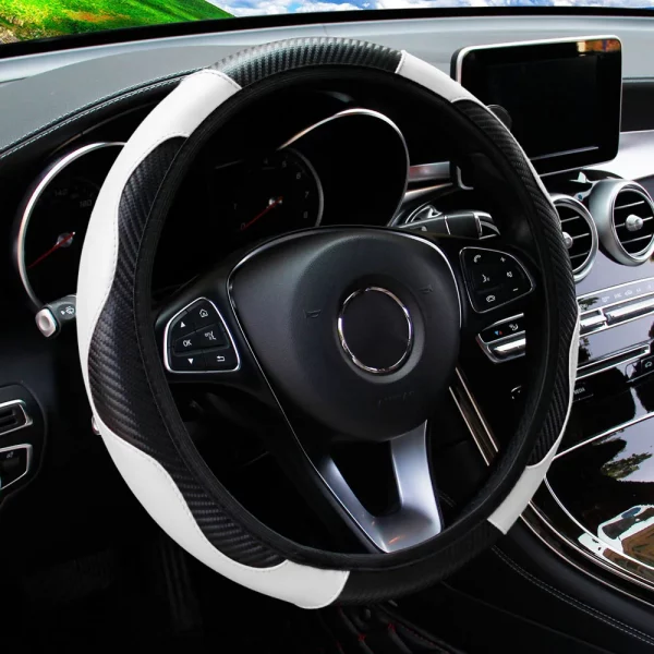 Sca402b20091a4a13b3ea5d7b1be6962cq.webp Car Steering Wheel Cover Breathable Anti Slip PU Leather Steering Covers Suitable 37-38.5cm Auto Decoration Carbon Fiber