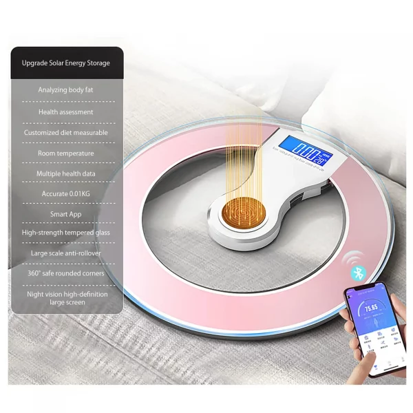 Scbdafbf9c79342b49f568f0f20f12279d.webp Smart Weight Scale Bluetooth LCD Display Light Energy Automatic Charging Rechargeable Home Weight Measure Fat Calories Scale