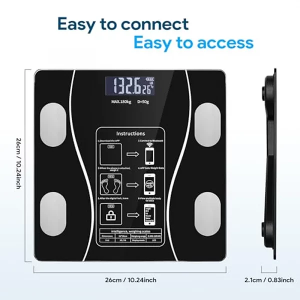 Intelligent, simple and practical Rechargeable mobile digital scale, connected to APP, displaying BMI, body fat and muscle mass