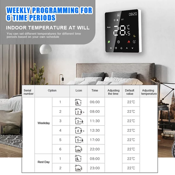 Smart Thermostat for Home Touchscreen Programmable Temperature Control IP20 Protection Auto/Manual Mode Digital Thermostat