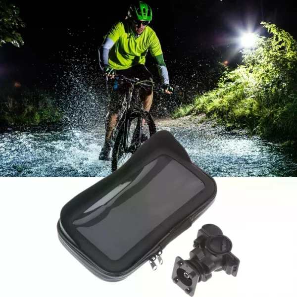 Motorcycle Handlebar Mount Phone Holder Waterproof Bike Phone Pouch With Sunvisor Rain Cover 360 Degree Rotating