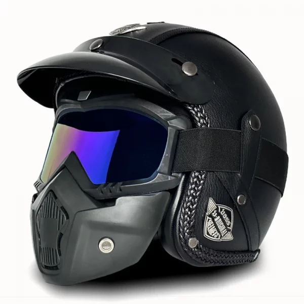 Retro Helmet Motorcycle Open Face Helmets PU Leather Casco Moto Helmet Vintage Capacete De Moto Motorcycle Equipments ECE DOT