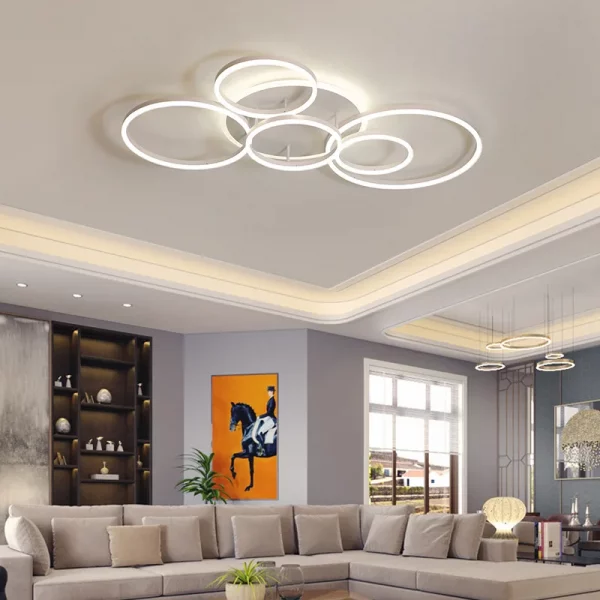 Smart Home Modern Round Design LED Ceiling Chandelier For Living Room Restaurant Bedroom Circle Rings Lighting Fixture Luminaire