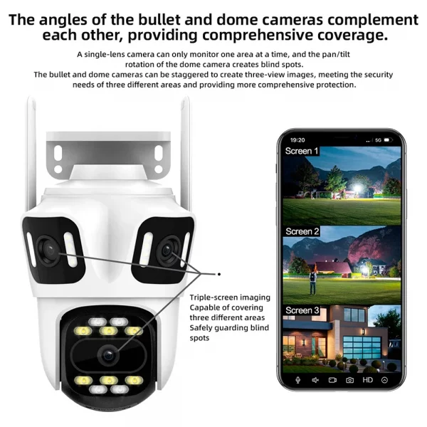 KERUI Outdoor WIFI IP Camera Three Lens Triple Screen 10x Zoom PTZ Auto Tracking Security Protection CCTV Video Surveillance