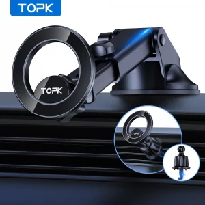TOPK Suction Cup Magnetic Car Phone Holder Universal Mount for Air Vent & Dashboard Windshield Hands Free Stand for Magsafe