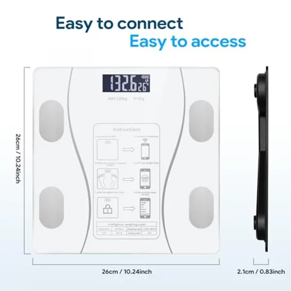 Intelligent, simple and practical Rechargeable mobile digital scale, connected to APP, displaying BMI, body fat and muscle mass