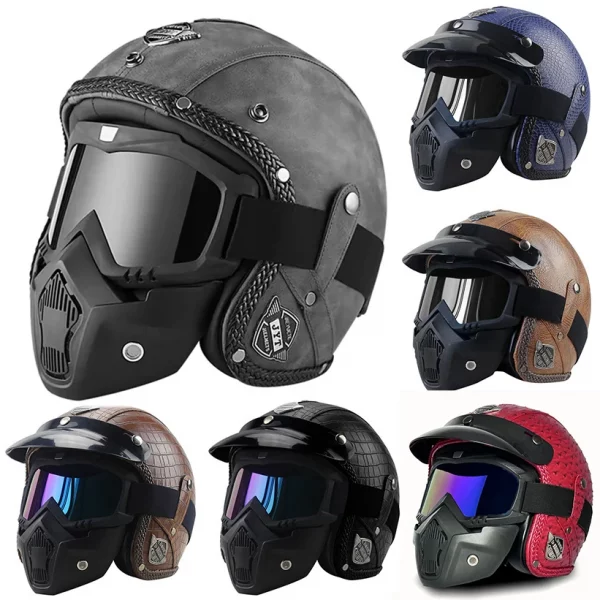 Retro Helmet Motorcycle Open Face Helmets PU Leather Casco Moto Helmet Vintage Capacete De Moto Motorcycle Equipments ECE DOT