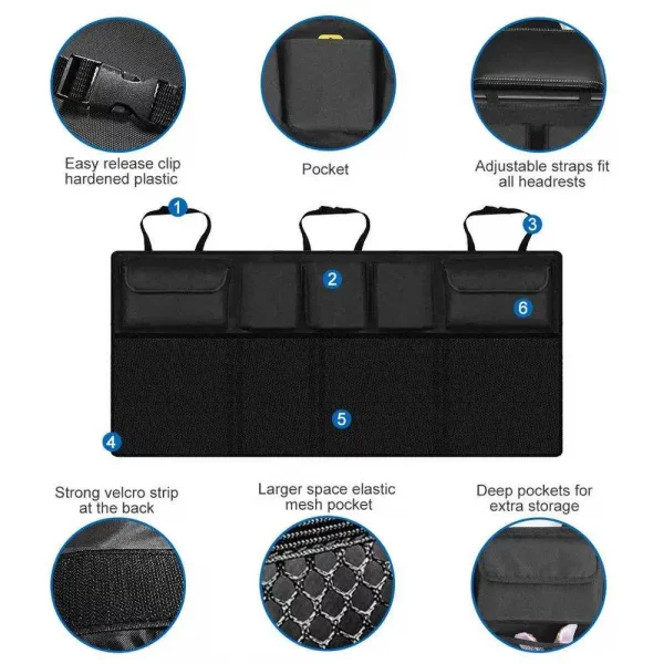 Car Trunk Organizer Adjustable Backseat Storage Bag Net High Capacity Multi-use Oxford Automobile Seat Back Organizers Universal