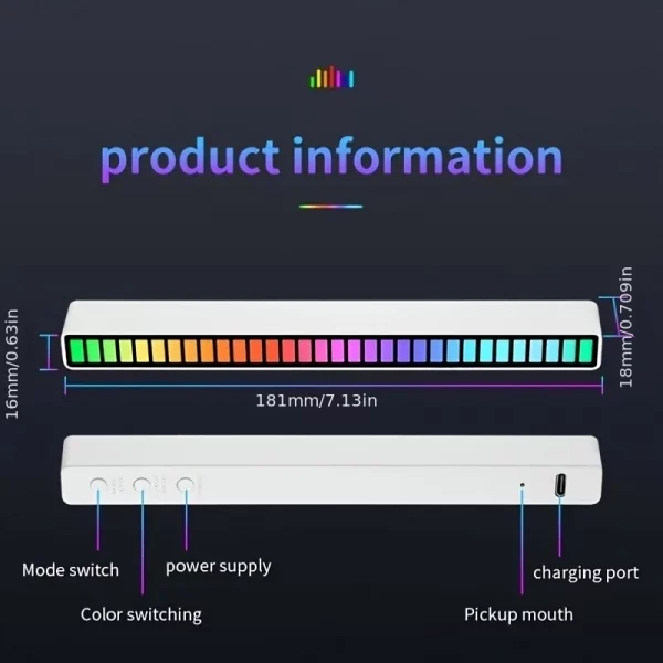 Smart LED Light Bars Colorful Sound Activated Rhythm Light Usb Rechargeable For Room Decoration Car Computer Desktop