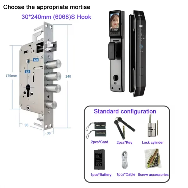 Se599ea14346f42c78540266605f67b11s.webp Smart lock 3D face recognition fingerprint waterproof smart door wifi remote photo capture unlocking with App key NFC RFID Card