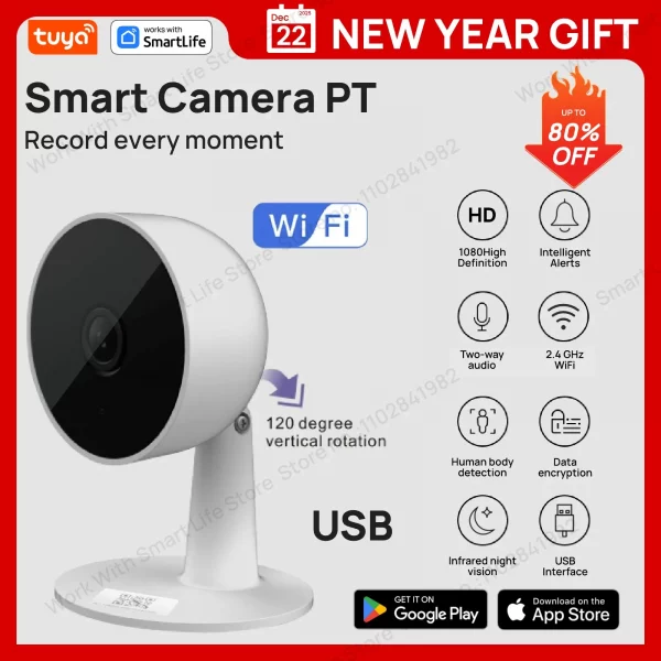 Sea0107530c4c44d994011cb328e8dc1fc.webp Tuya Smart 1080p Wi-Fi Smart Home Security Camera 2MP, HD,Real-time APP Alerts, 2-Way Audio, with Motion Tracking for Baby & Pet
