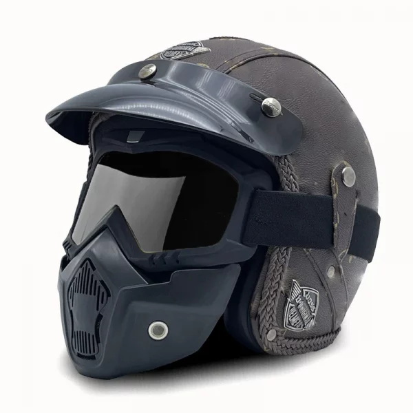 Retro Helmet Motorcycle Open Face Helmets PU Leather Casco Moto Helmet Vintage Capacete De Moto Motorcycle Equipments ECE DOT