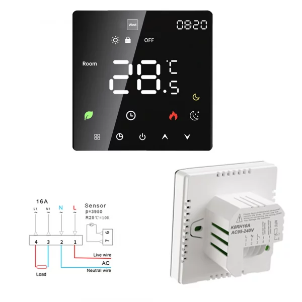 Smart Thermostat for Home Touchscreen Programmable Temperature Control IP20 Protection Auto/Manual Mode Digital Thermostat