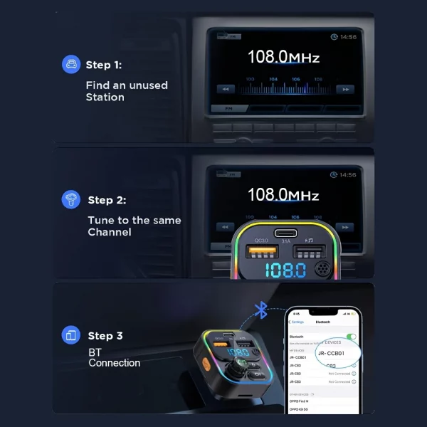 FM Transmitter Bluetooth 5.3 Handsfree Car AUX Radio Modulator MP3 Player with PD20W QC3.0 Fast Charge Adapter Car Accessories