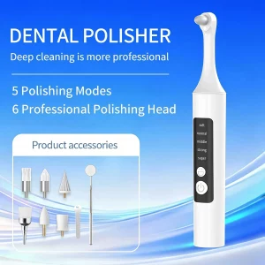 Tooth Polisher, Rechargeable Teeth Whitening Kit, for Teeth Cleaning and Whitening, Equipped with 6 Brush Heads & LED Light, Por