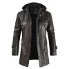 Coat Windproof Clothes Men's Hooded Long Leather coat Men's Leather Motorcycle Leather fashion Winter Korean Fashion Jacket