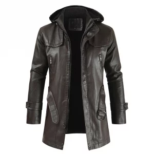 Coat Windproof Clothes Men's Hooded Long Leather coat Men's Leather Motorcycle Leather fashion Winter Korean Fashion Jacket