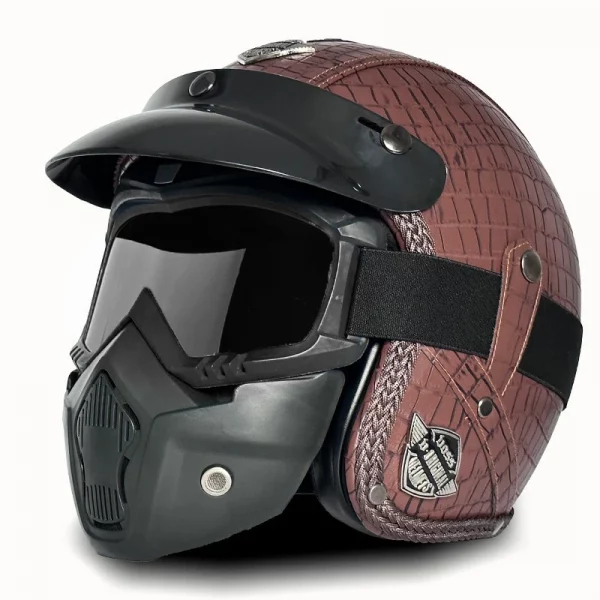 Retro Helmet Motorcycle Open Face Helmets PU Leather Casco Moto Helmet Vintage Capacete De Moto Motorcycle Equipments ECE DOT