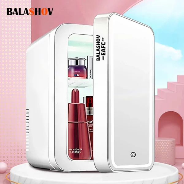 Sf405789f04f7443b9440495899986497R.webp 4L Mini Makeup Fridge WIth LED Light Mirror Portable Cosmetic Storage Refrigerator Keep fresh Cooler for Home Car Dual Use
