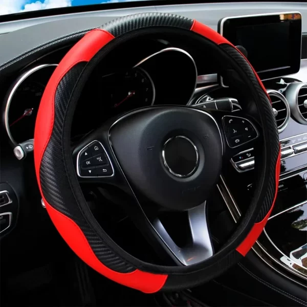 Sf5ea6cd1368040b58b61ca60578bb9fee.webp Car Steering Wheel Cover Breathable Anti Slip PU Leather Steering Covers Suitable 38cm