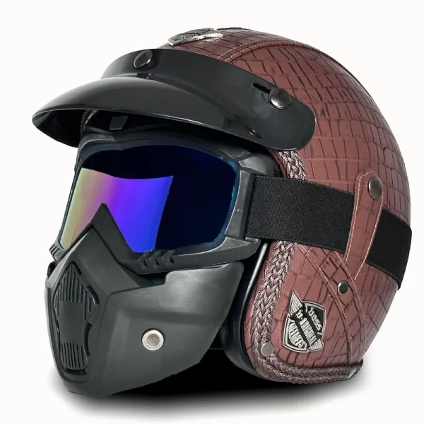 Retro Helmet Motorcycle Open Face Helmets PU Leather Casco Moto Helmet Vintage Capacete De Moto Motorcycle Equipments ECE DOT