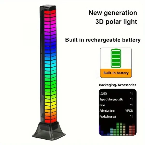 Smart LED Light Bars Colorful Sound Activated Rhythm Light Usb Rechargeable For Room Decoration Car Computer Desktop