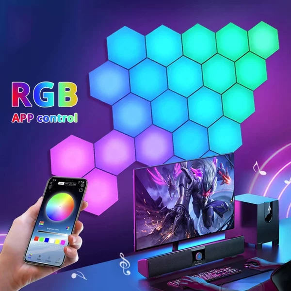 Smart LED RGB Wall Lamp Hexagonal Quantum Night Light - APP & Bluetooth Control Creative Home Decorative Lighting for Room