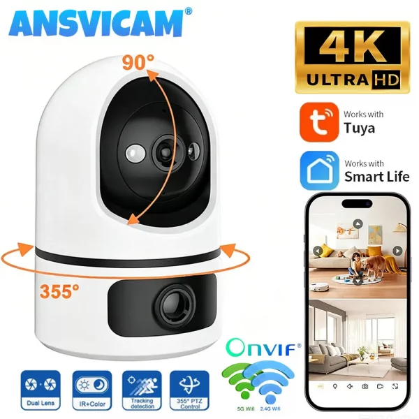 S022c66cc8ca04f6980c2b7462ba85a43v.webp Caméra IP WiFi ANSVICAM Tuya 4K 8MP 5G, double obj