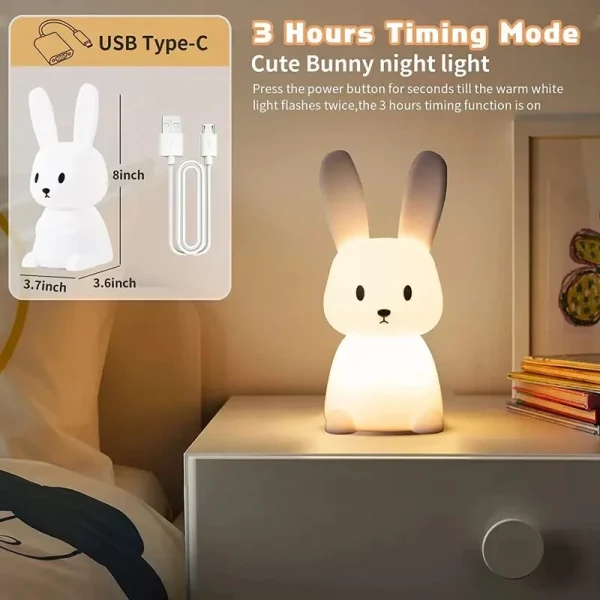 S1c60d0332e9a4c4aa3faf8387b11e609e.webp Lampe de nuit LED en silicone en forme de lapin, l