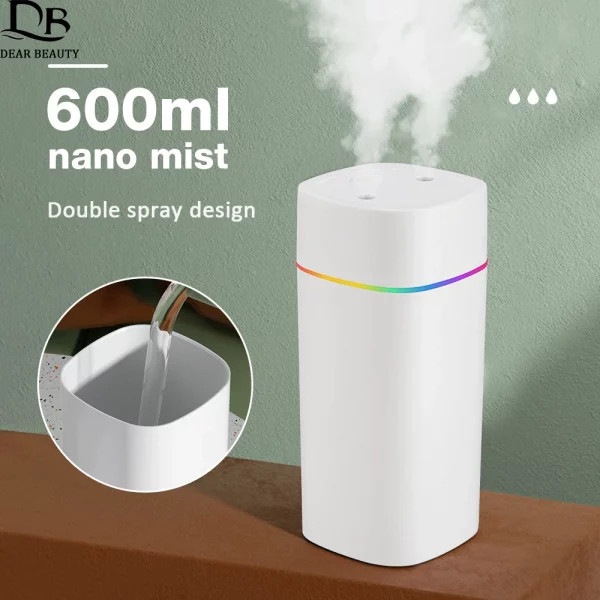 S26ce1626fdaa4be4a7878e2a16baef2e9.webp Humidificateur Diffuseur Double Pulvérisation Aromathérapie LED 600ml
