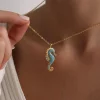 Collier pendentif hippocampe turquoise pour femme,