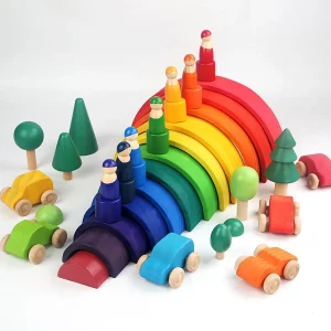 S4548a8bffbd145d0bb2faa2fff68852ez.webp Blocs Arc-en-ciel Montessori en Bois pour Enfants