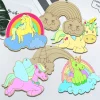 Ornement licorne en bois de dessin animé, 10 pièce