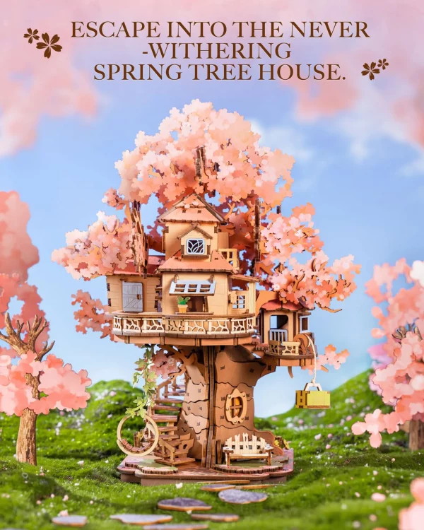 S70840a19a7d04f48a9b93235279b1f52b.webp Robotime Sakura Tree House, kit de puzzle en bois