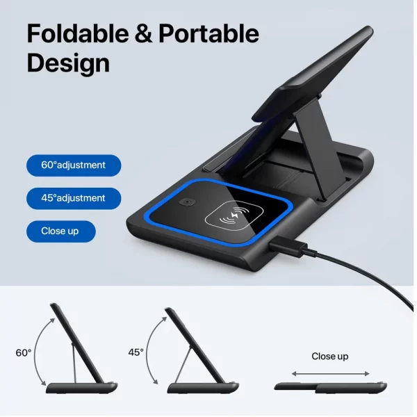 Support de charge rapide sans fil LED 3-en-1 pliab
