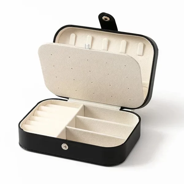 Boîte à bijoux portable mini en cuir PU, doublée d
