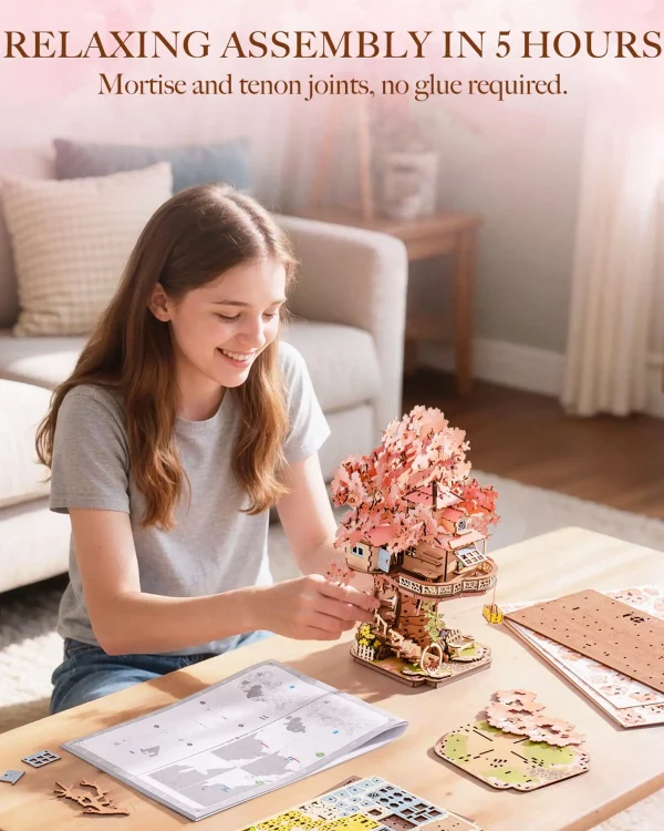 S80b554a530c9416cb9831b006184eb3eZ.webp Robotime Sakura Tree House, kit de puzzle en bois