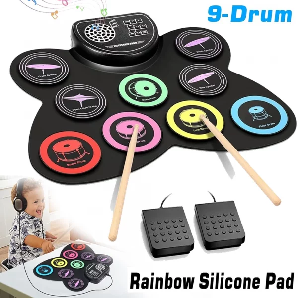 Kit de batterie électronique portable coloré avec